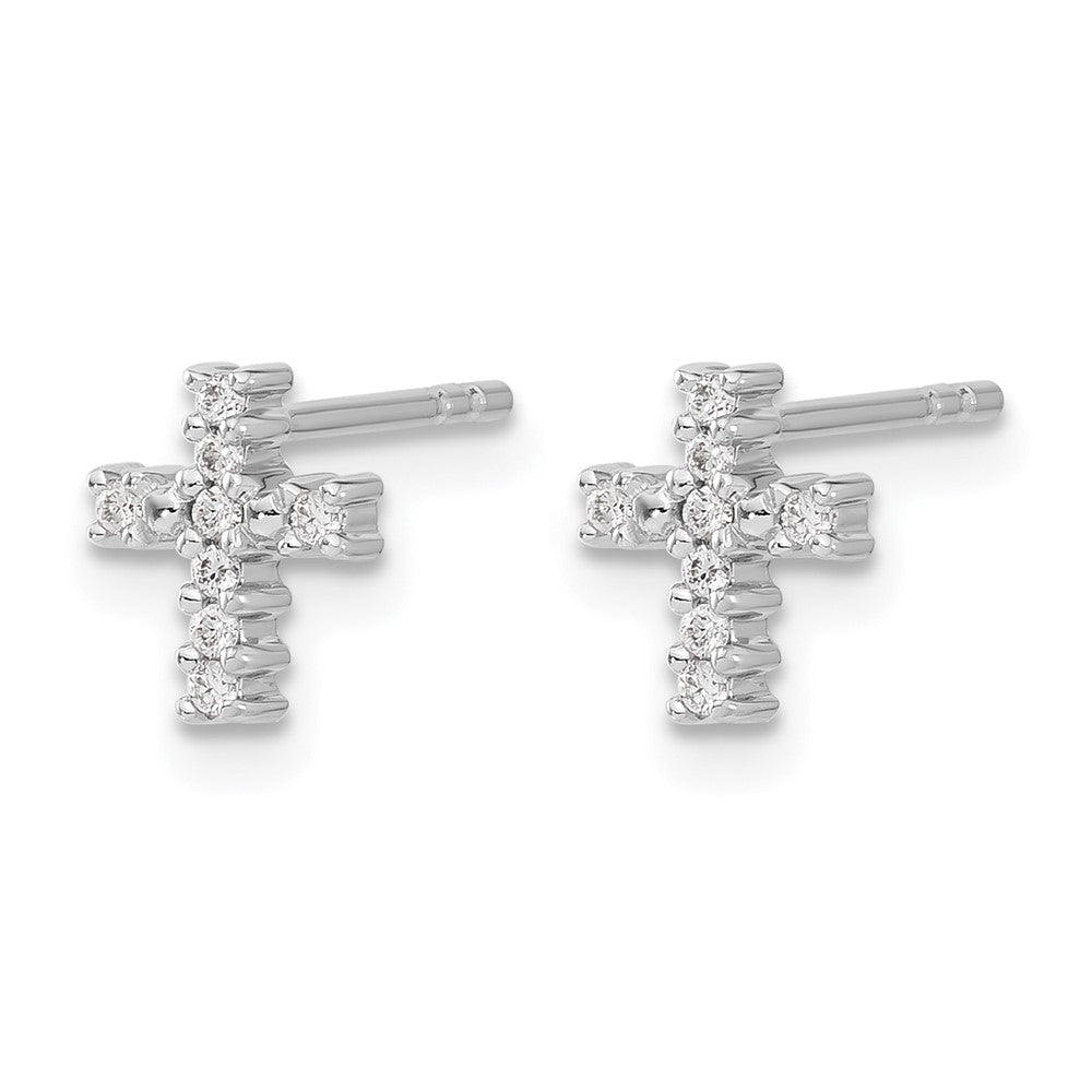 10K White Gold Polished Diamond Cross Post Earrings