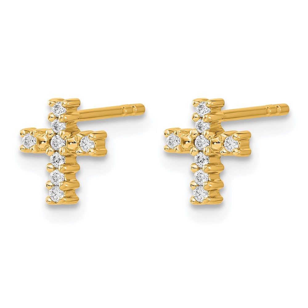 10K Yellow Gold Polished Diamond Cross Post Earrings