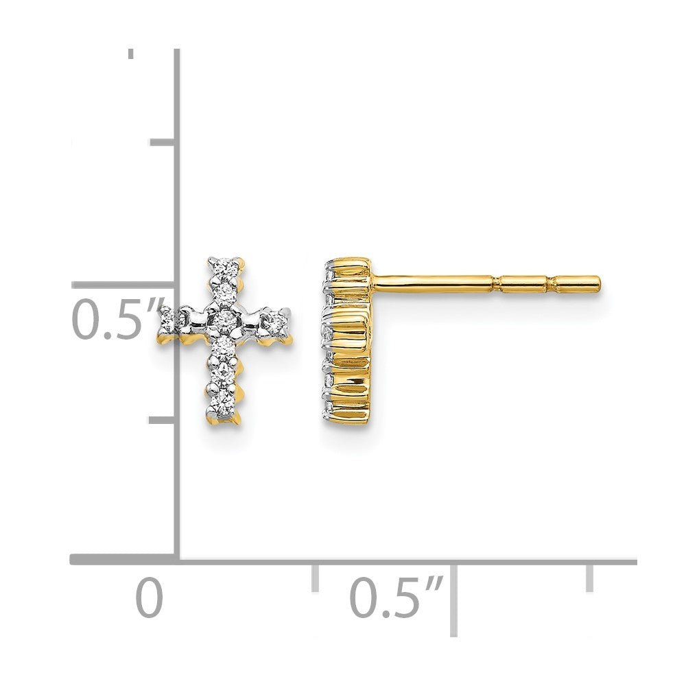 10K Yellow Gold Polished Diamond Cross Post Earrings