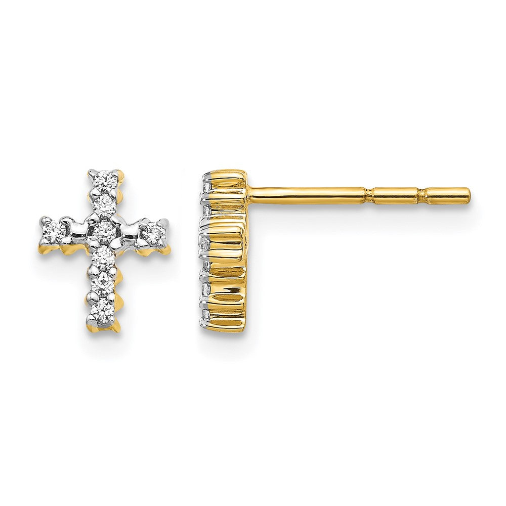 10K Yellow Gold Polished Diamond Cross Post Earrings