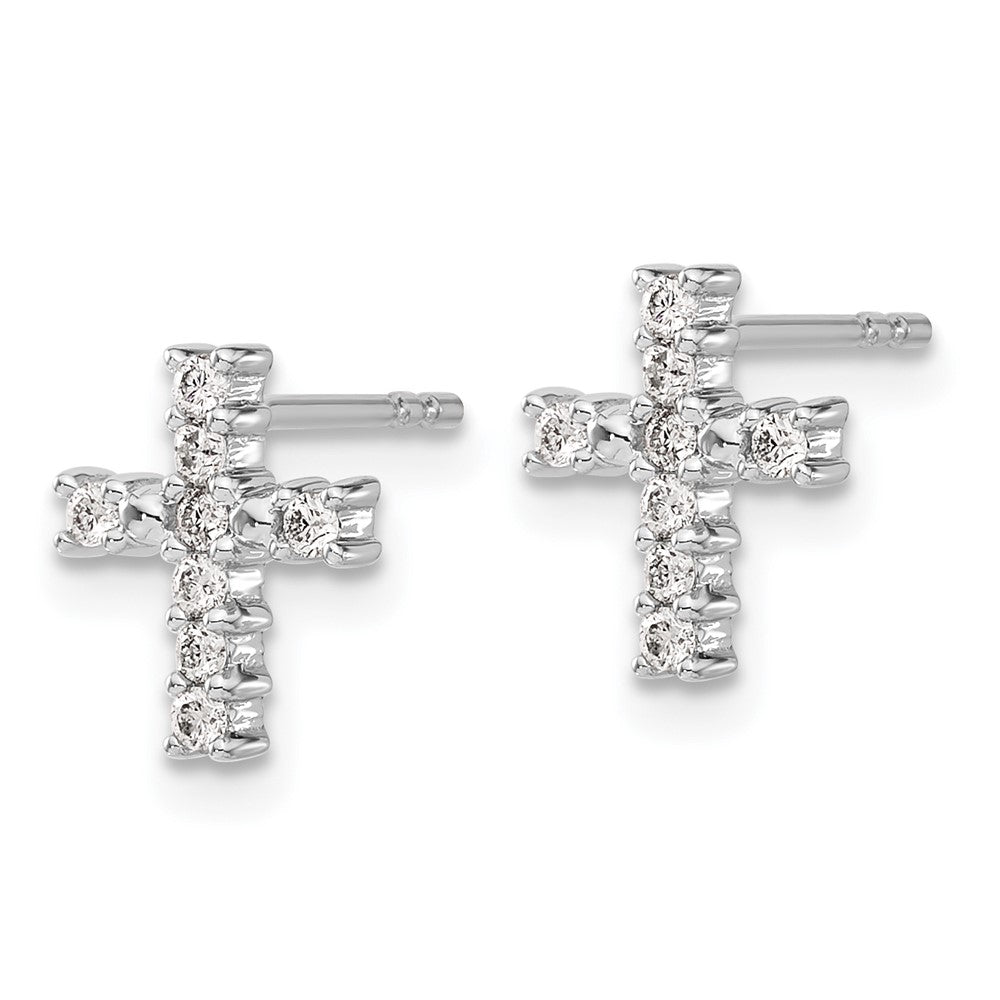 14k White Gold Polished Real Diamond Cross Post Earrings