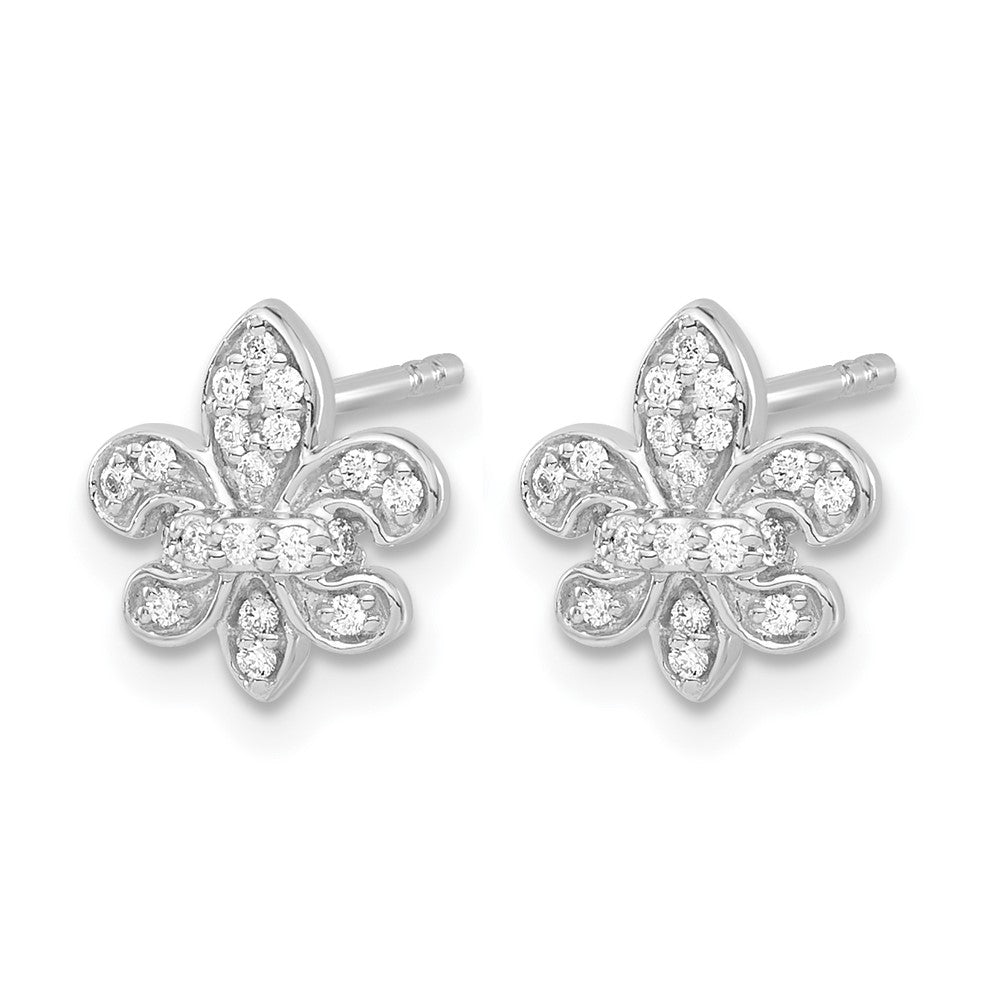 14K White Gold Lab Grown VS/SI+ G+ Diamond Fleur de Lis Post Earrings