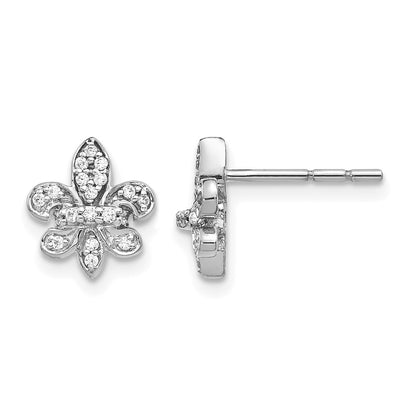 14K White Gold Lab Grown VS/SI+ G+ Diamond Fleur de Lis Post Earrings