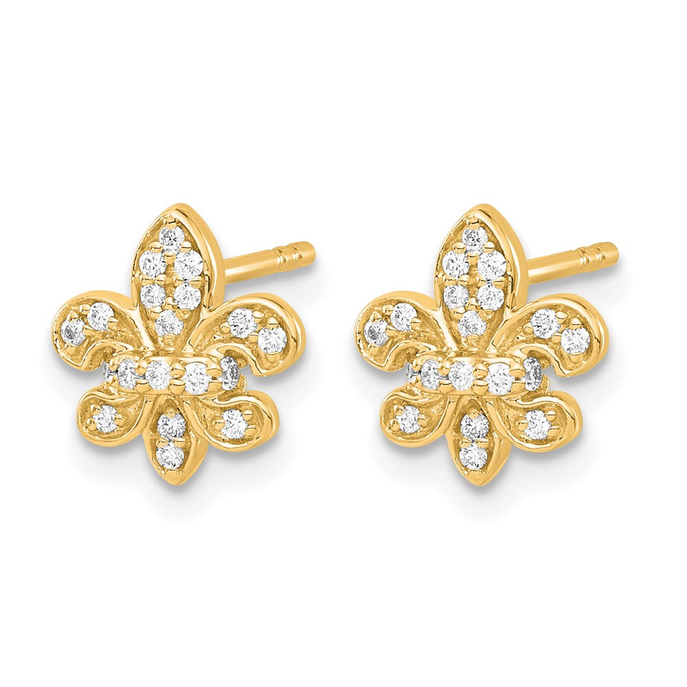 14k Yellow Gold Lab Grown VS/SI+ G+ Diamond Fleur de Lis Post Earrings