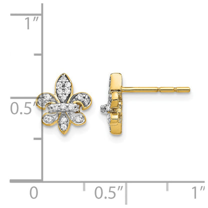 14k Yellow Gold Lab Grown VS/SI+ G+ Diamond Fleur de Lis Post Earrings