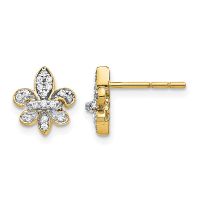 14k Yellow Gold Lab Grown VS/SI+ G+ Diamond Fleur de Lis Post Earrings