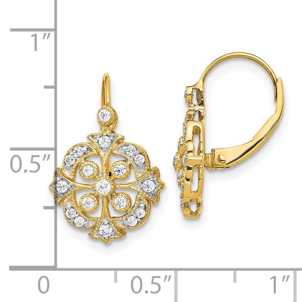 10K Yellow Gold Diamond Leverback Earrings