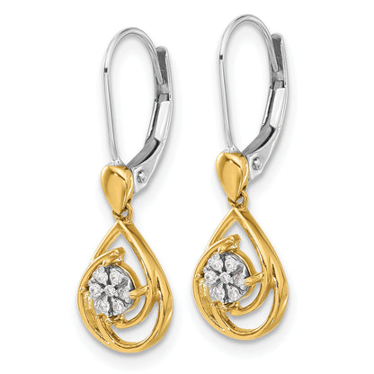 14K Two-tone Lab Grown VS/SI+ G+ Diamond Teardrop Dangle Leverback Earrings