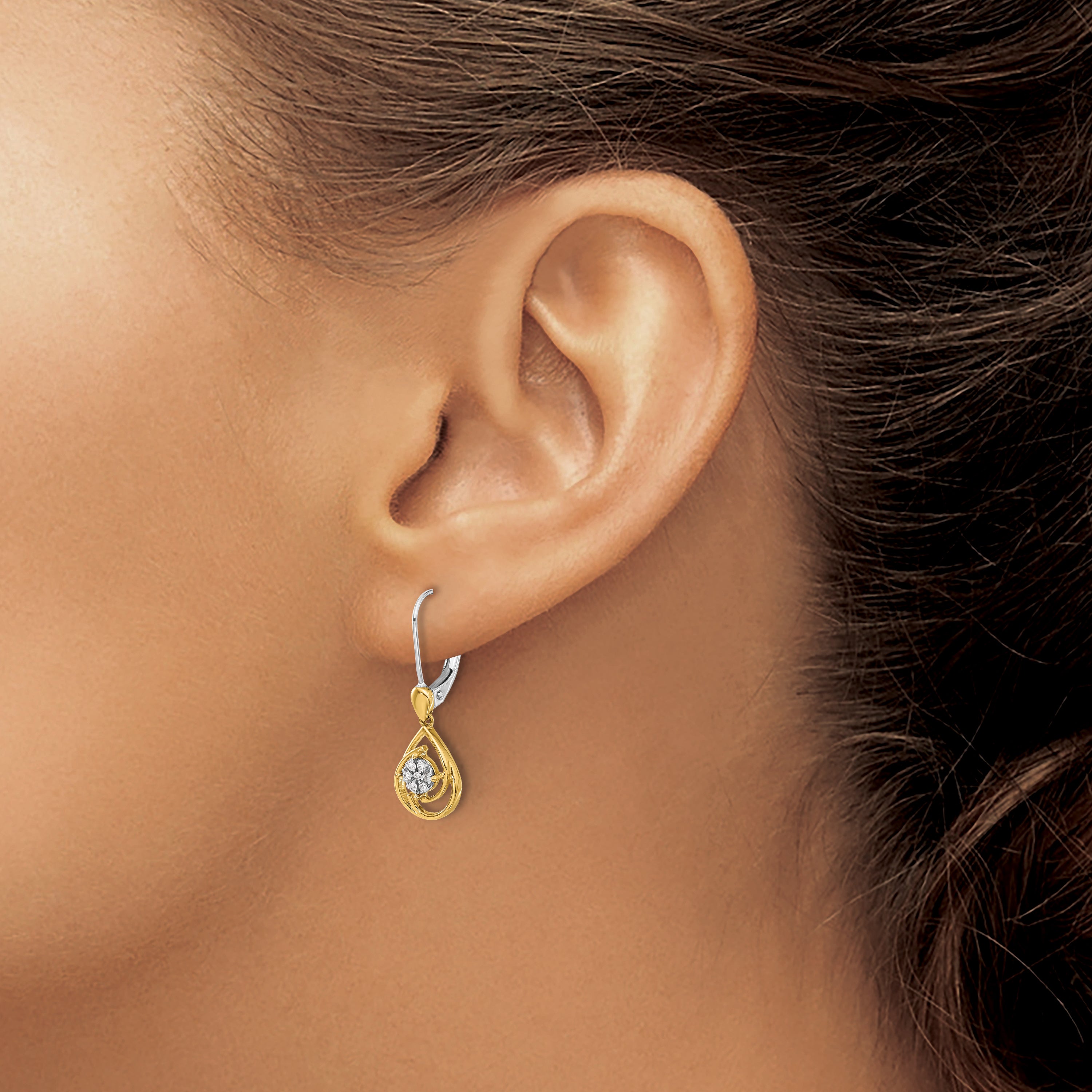 14K Two-tone Lab Grown VS/SI+ G+ Diamond Teardrop Dangle Leverback Earrings