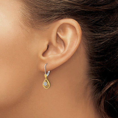 14K Two-tone Lab Grown VS/SI+ G+ Diamond Teardrop Dangle Leverback Earrings