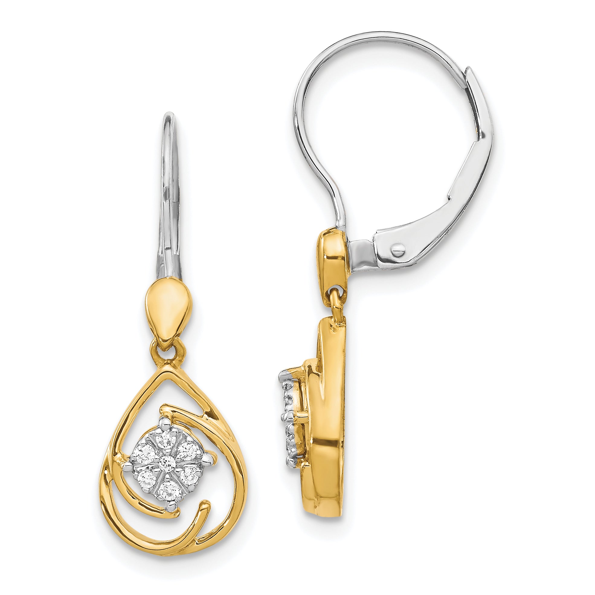 14K Two-tone Lab Grown VS/SI+ G+ Diamond Teardrop Dangle Leverback Earrings