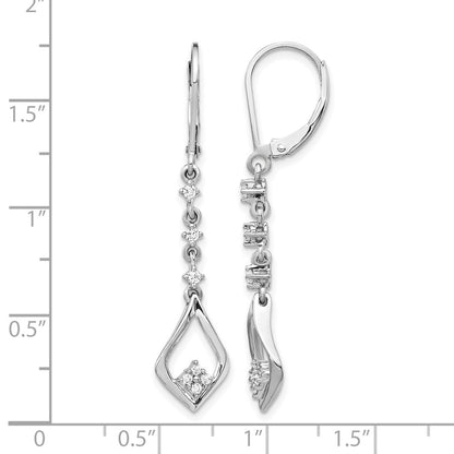 10K White Gold Diamond Leverback Dangle Earrings
