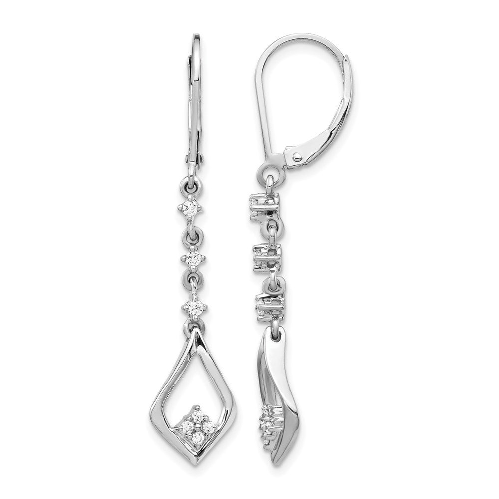 10K White Gold Diamond Leverback Dangle Earrings