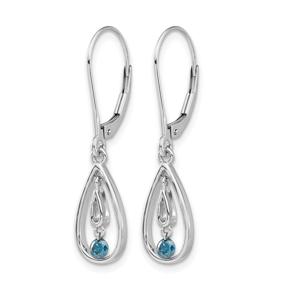 14K White Gold Blue Diamond Leverback Earrings