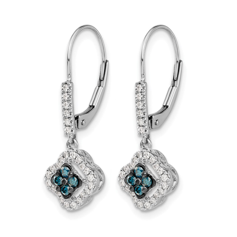 14K White Gold And Blue Diamond Dangle Leverback Earrings