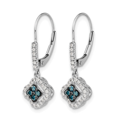 14K White Gold And Blue Diamond Dangle Leverback Earrings