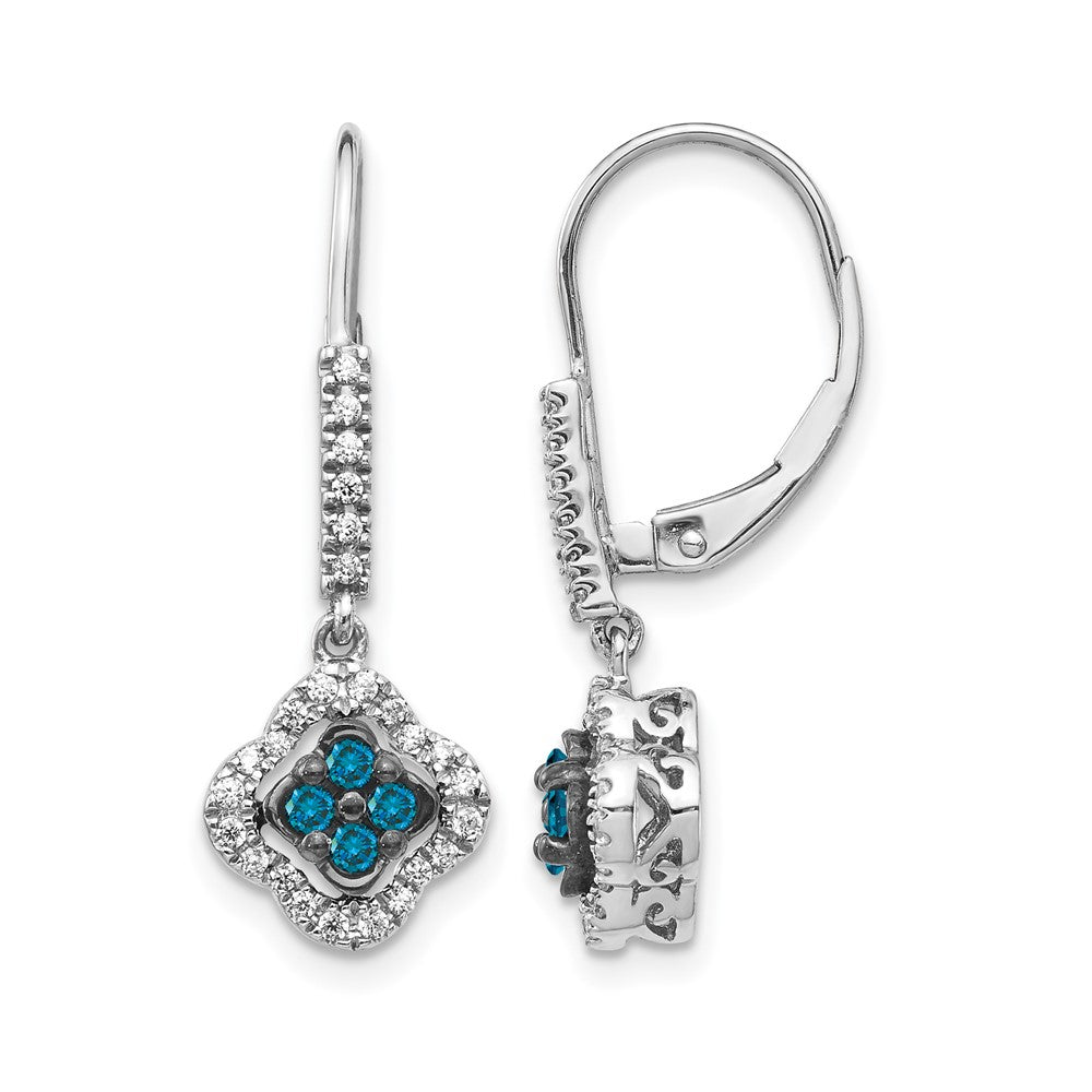 14K White Gold And Blue Diamond Dangle Leverback Earrings