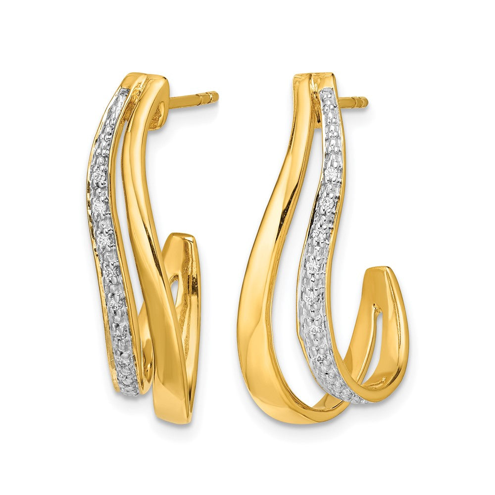 10K Yellow W/Rhodium Diamond J-Hoop Post Earrings