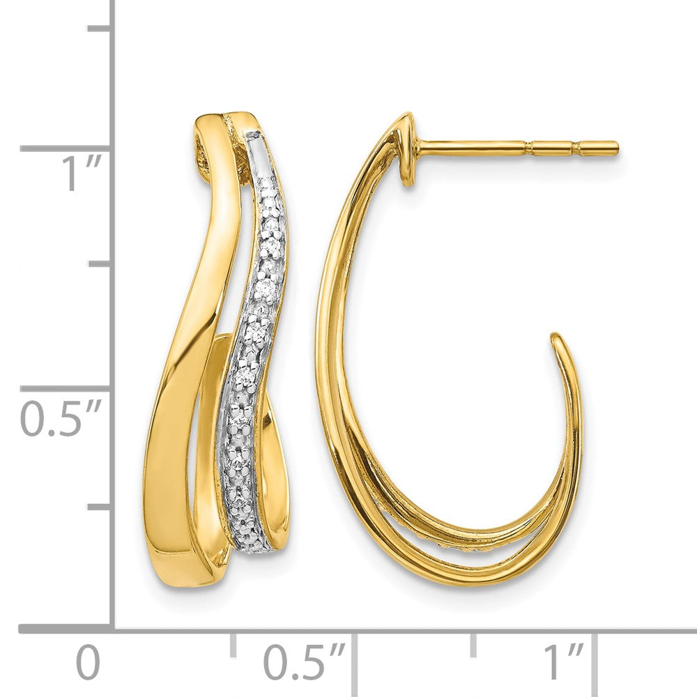 10K Yellow W/Rhodium Diamond J-Hoop Post Earrings