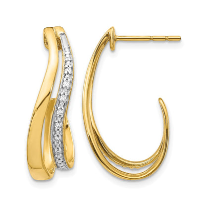 10K Yellow W/Rhodium Diamond J-Hoop Post Earrings