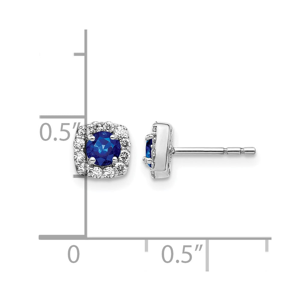 14k White Gold 1/5 Ct. Lab Grown Diamond VS/SI+ G+ and Created Sapphire Square Halo Post Earrings