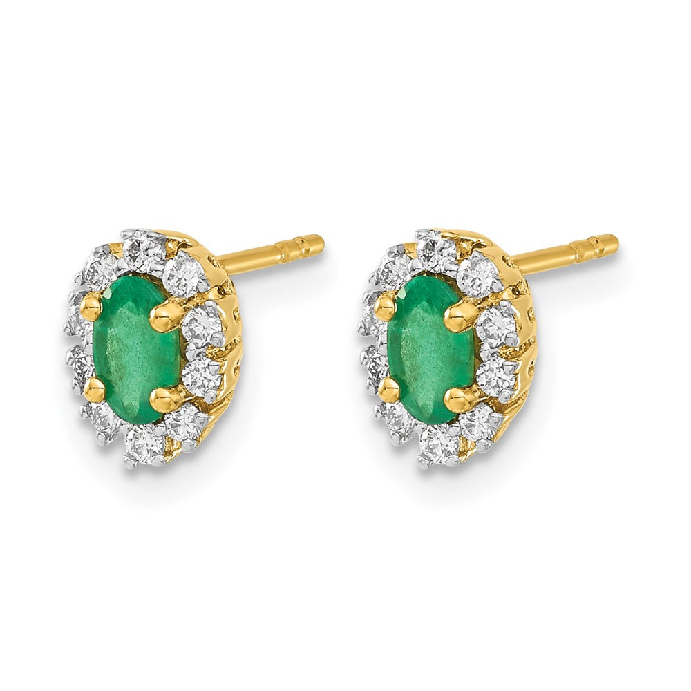 14k Yellow Gold 1/5 Ct. Lab Grown Diamond VS/SI+ G+ and Oval Created Emerald Halo Post Earrings