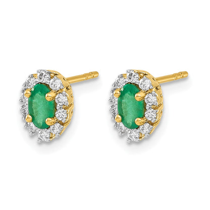 14k Yellow Gold 1/5 Ct. Lab Grown Diamond VS/SI+ G+ and Oval Created Emerald Halo Post Earrings