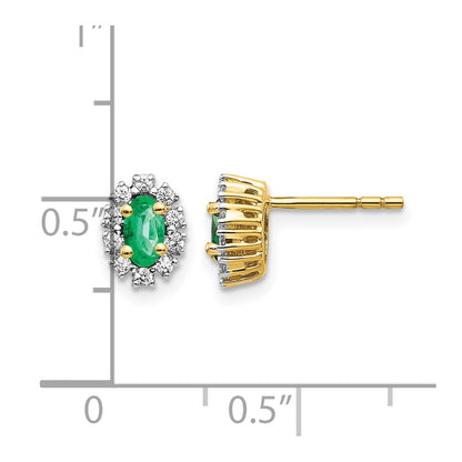 14k Yellow Gold 1/5 Ct. Lab Grown Diamond VS/SI+ G+ and Oval Created Emerald Halo Post Earrings