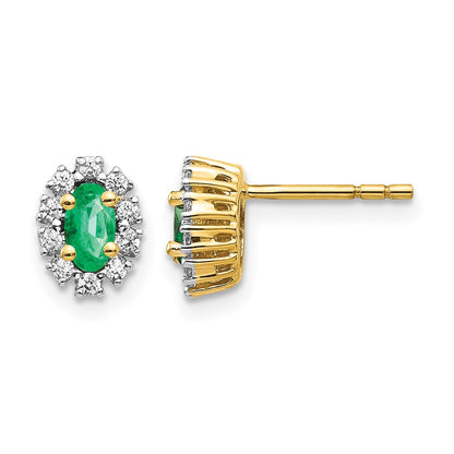 14k Yellow Gold 1/5 Ct. Lab Grown Diamond VS/SI+ G+ and Oval Created Emerald Halo Post Earrings