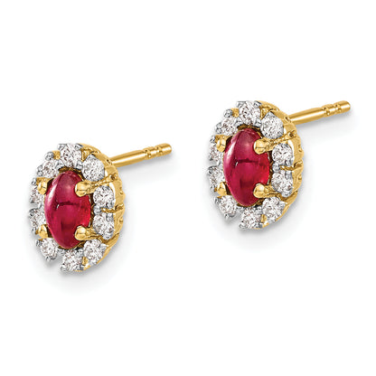 10K Yellow Gold Diamond And Ruby Oval Halo Earrings