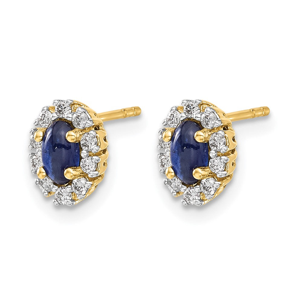 14k Yellow Gold 1/5 Ct. Lab Grown Diamond VS/SI+ G+ and Oval Created Sapphire Halo Post Earrings