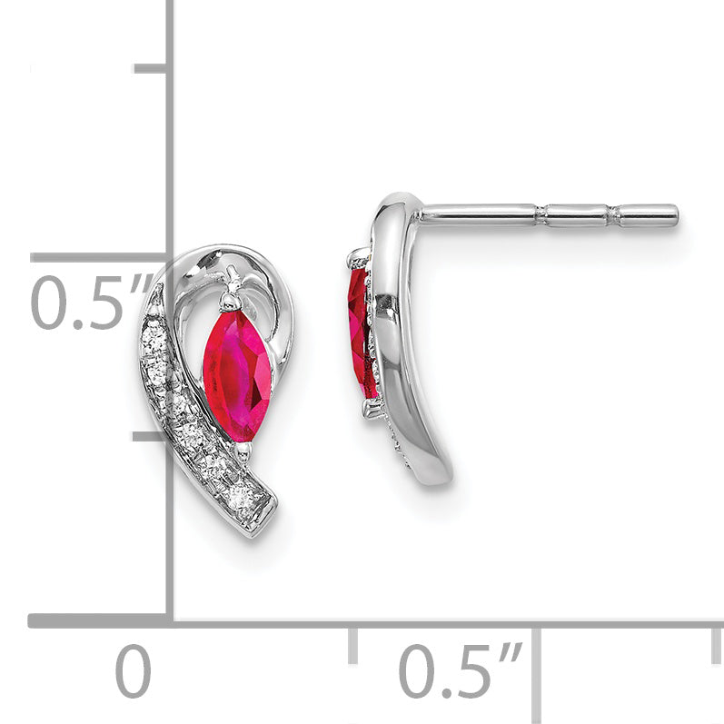 10K White Gold Diamond And Ruby Earrings