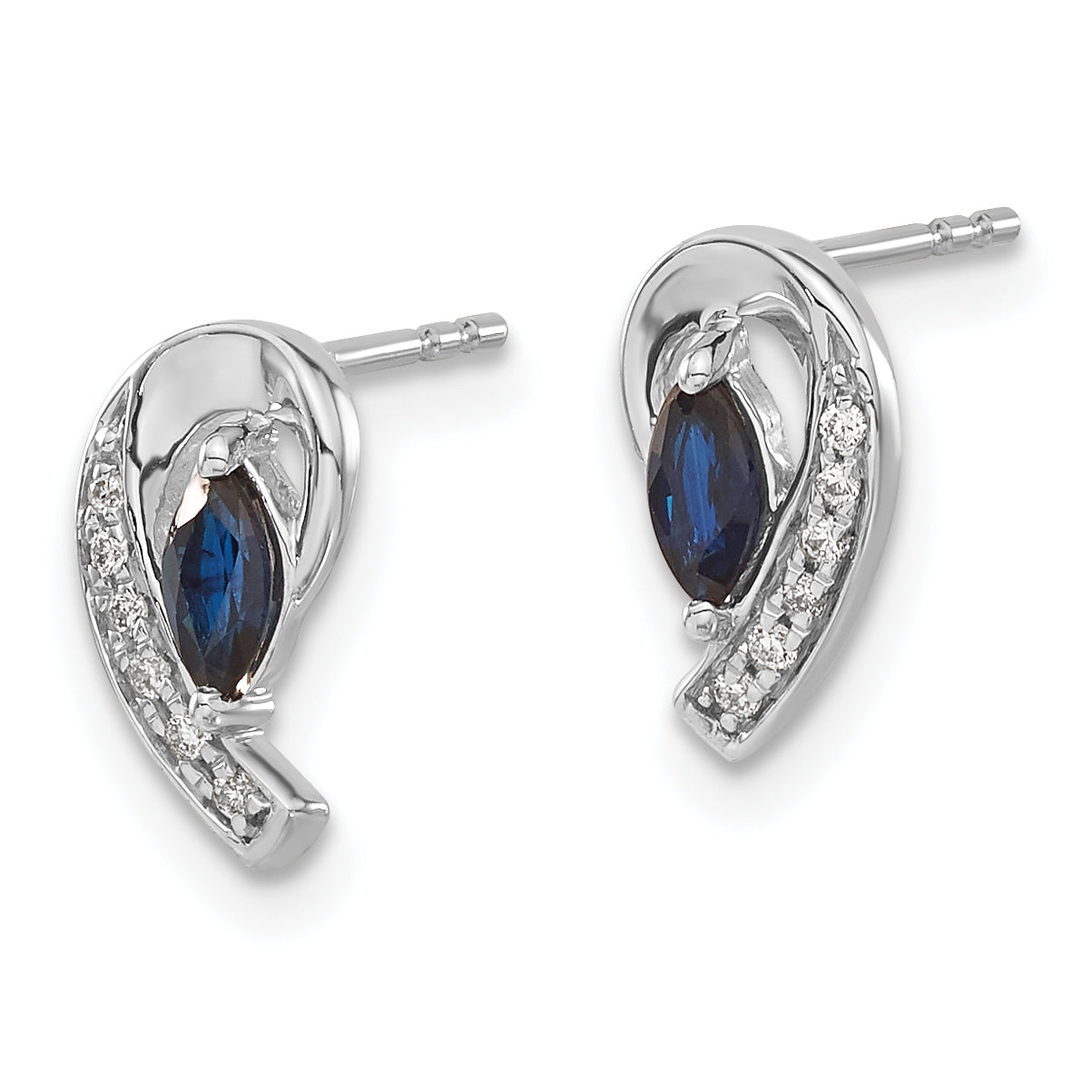 10K White Gold Diamond Sapphire Post Earrings