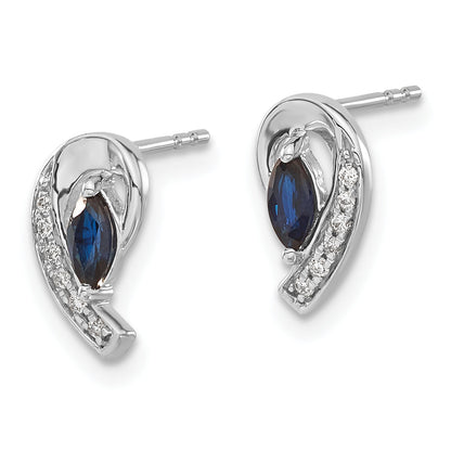 10K White Gold Diamond Sapphire Post Earrings