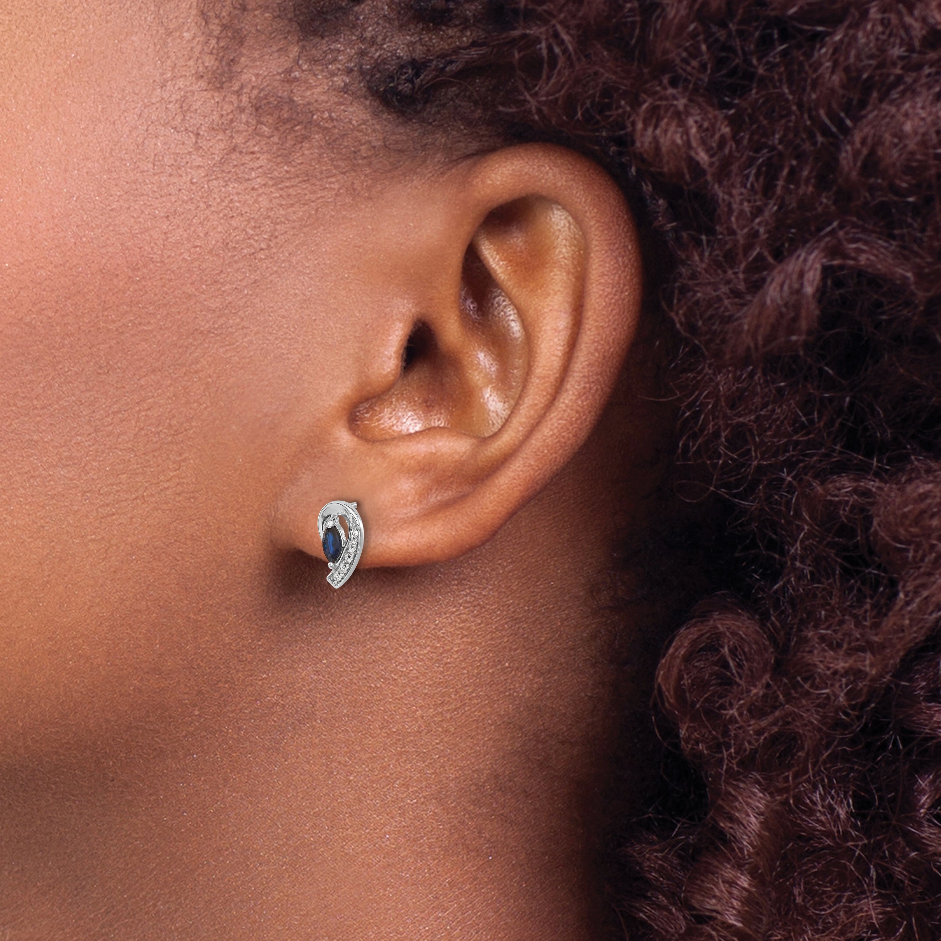 10K White Gold Diamond Sapphire Post Earrings