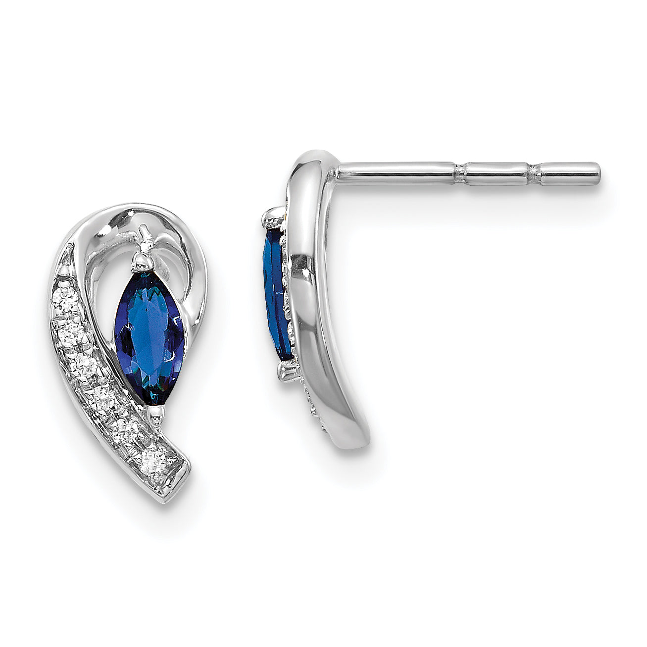 10K White Gold Diamond Sapphire Post Earrings