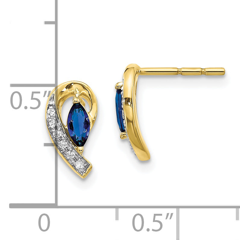 10K Yellow Gold Diamond And Sapphire Earrings