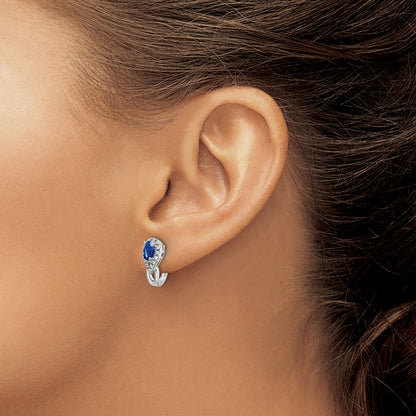 10K White Gold Diamond And Sapphire J Hoop Post Earrings