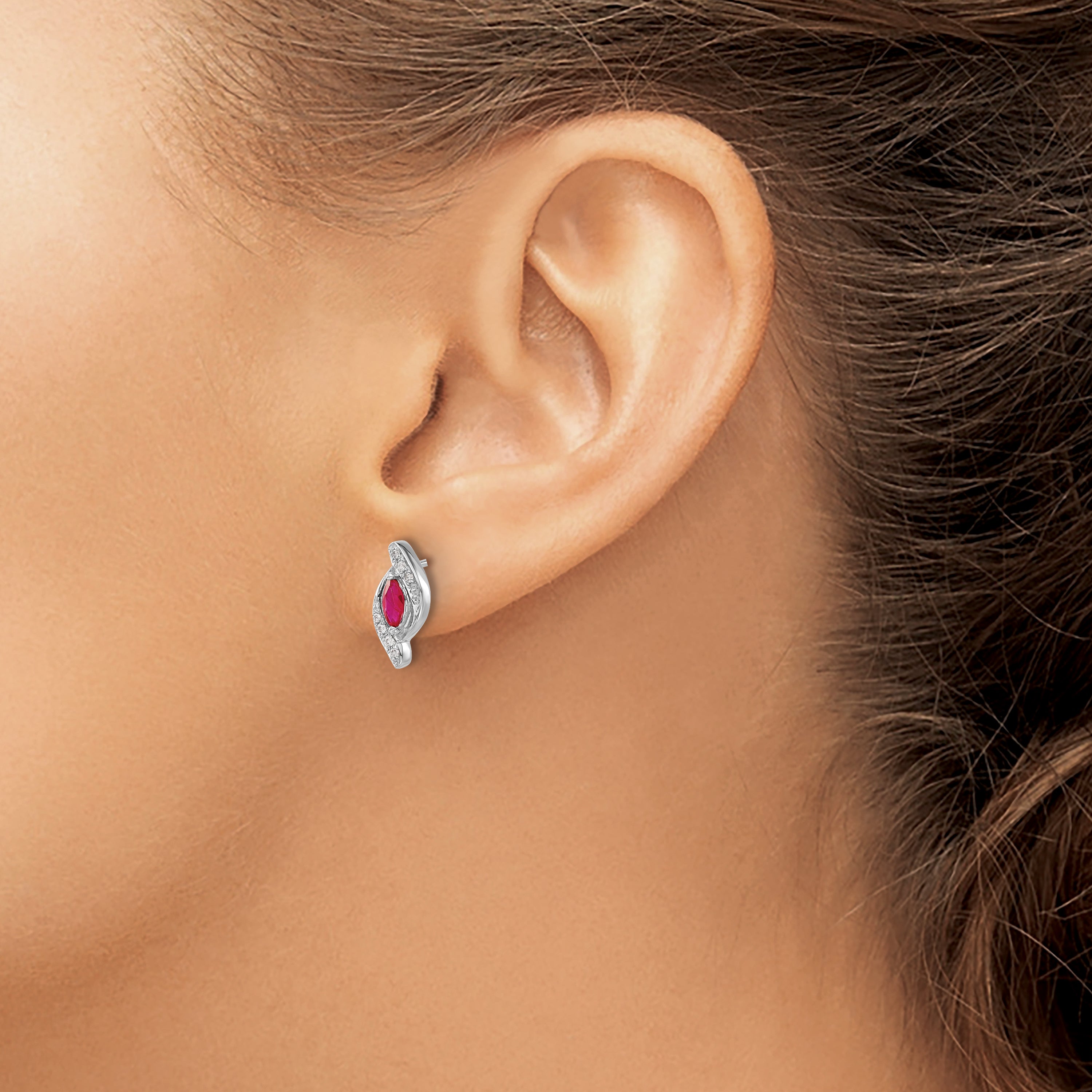 10K White Gold Diamond And Ruby Earrings