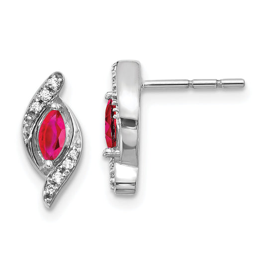 10K White Gold Diamond And Ruby Earrings
