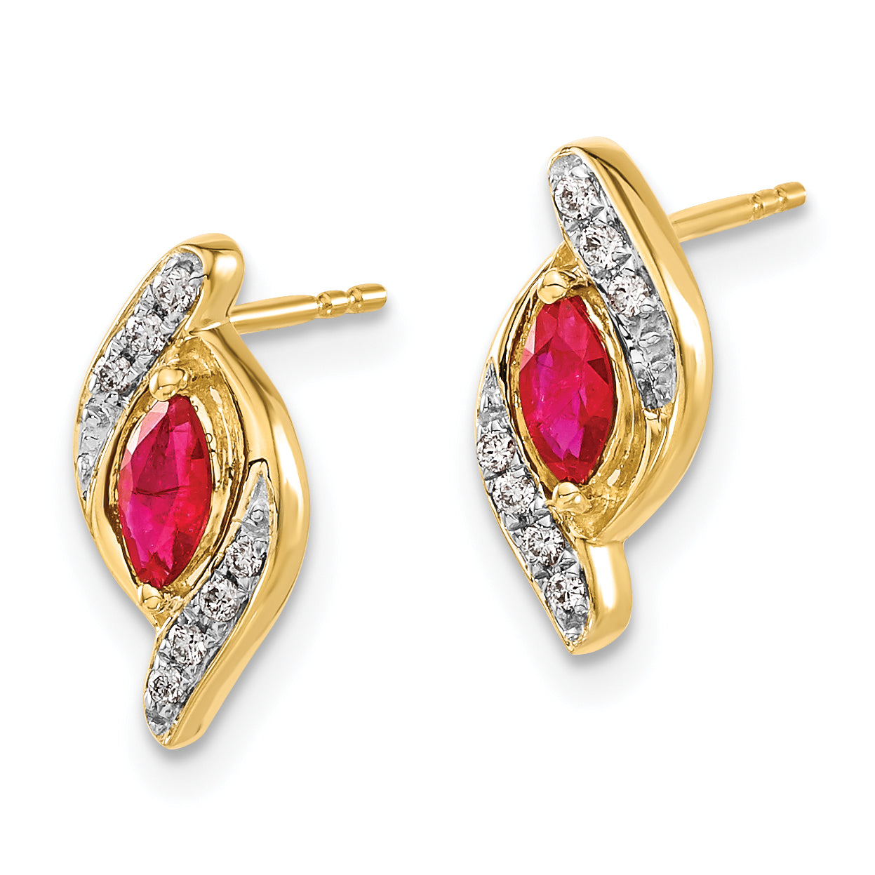 10K Yellow Gold Diamond And Ruby Earrings