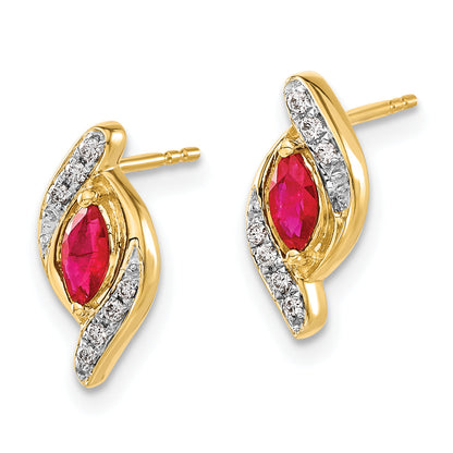 10K Yellow Gold Diamond And Ruby Earrings