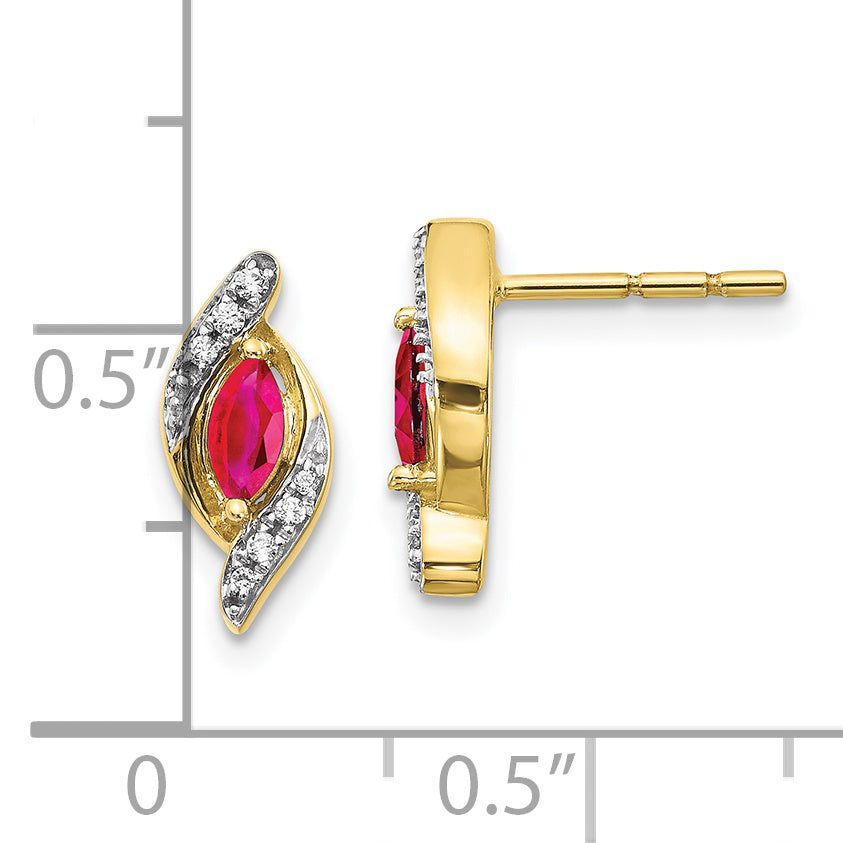 10K Yellow Gold Diamond And Ruby Earrings