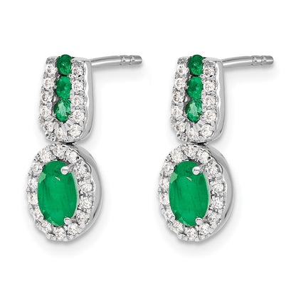 14K White Gold Lab Grown VS/SI+ G+ Diamond and Created Emerald Earrings