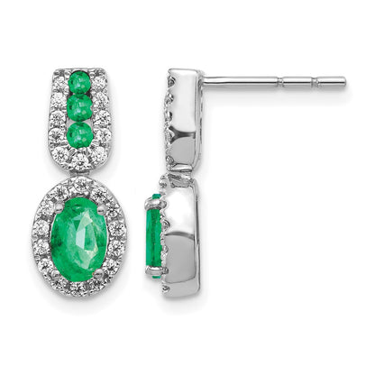 14K White Gold Lab Grown VS/SI+ G+ Diamond and Created Emerald Earrings