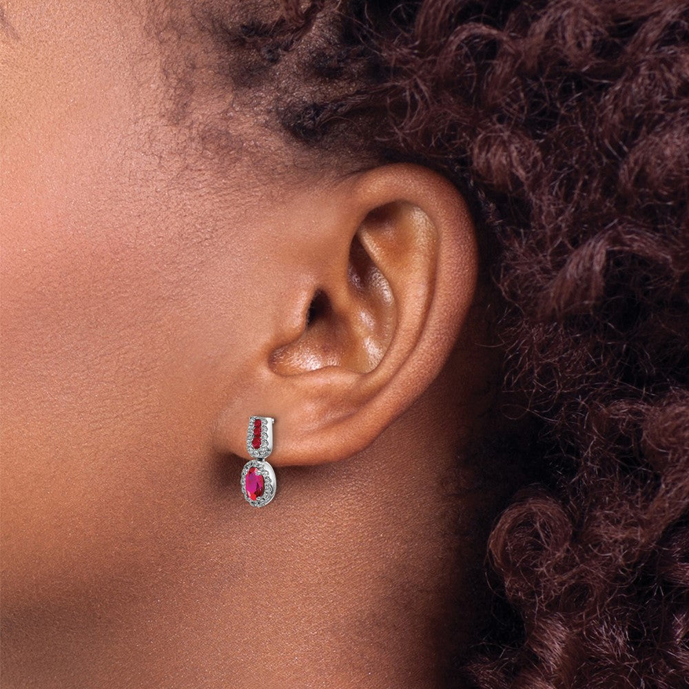 14K White Gold Lab Grown VS/SI+ G+ Diamond and Created Ruby Earrings