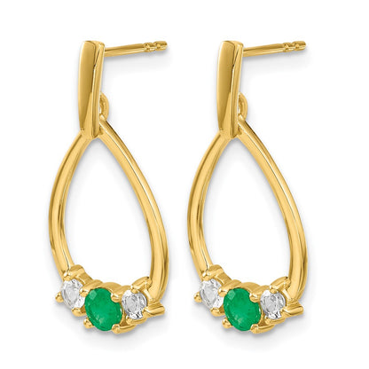 10K Yellow Gold Emerald And White Sapphire Post Dangle Earrings