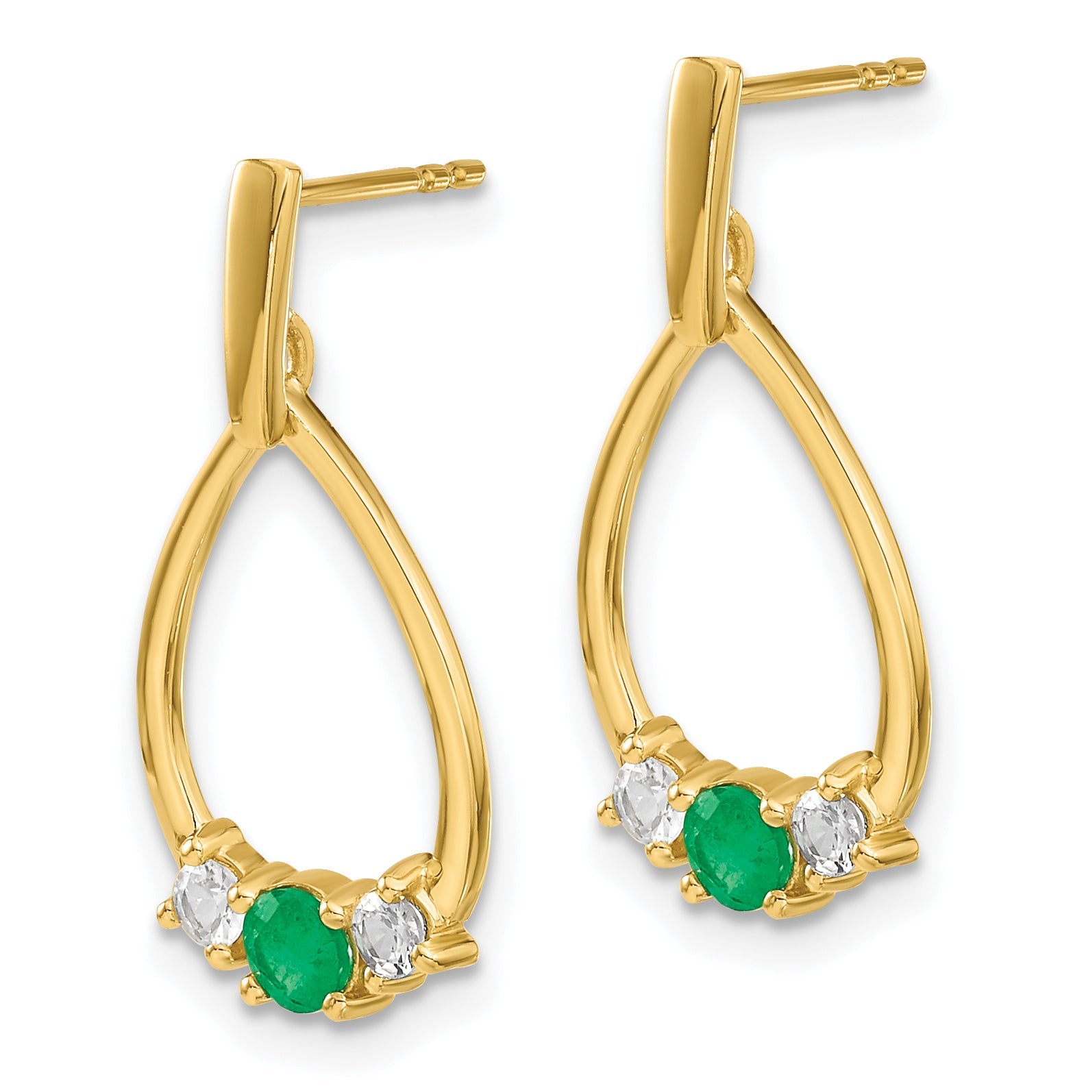 10K Yellow Gold Emerald And White Sapphire Post Dangle Earrings