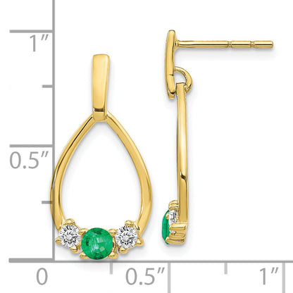 10K Yellow Gold Emerald And White Sapphire Post Dangle Earrings