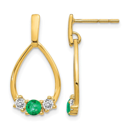 10K Yellow Gold Emerald And White Sapphire Post Dangle Earrings